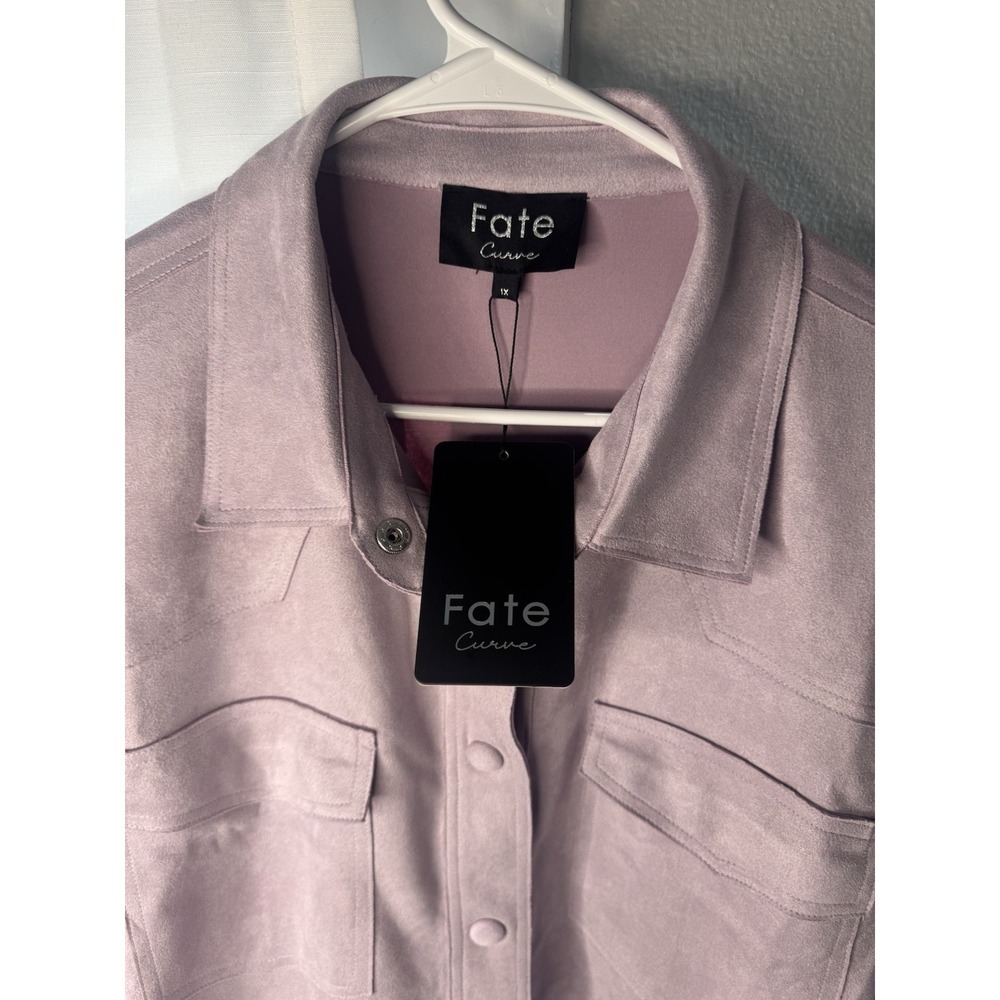 Fate Women's Shirt Bottom Up Faux Suede Long Sleeve Lavender Zise  1X NWT